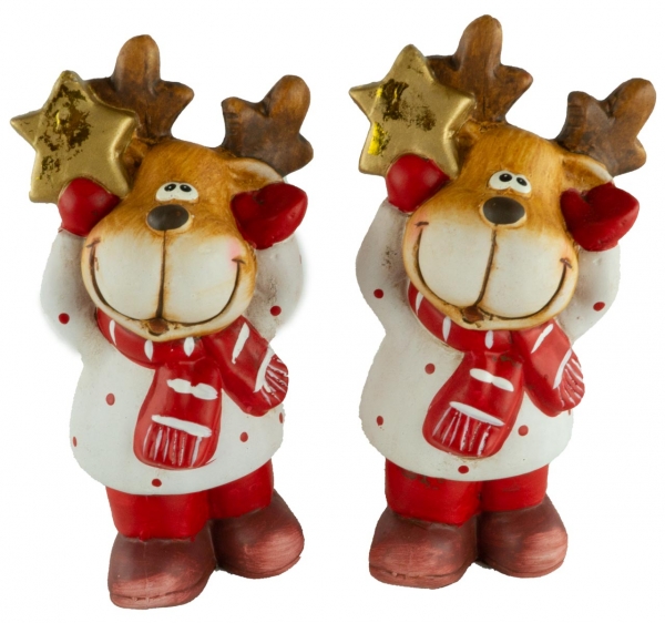 Preview: Bezaubernde Elche mit Stern 2er Set ca. 20 cm - Weihnachtsdekoration