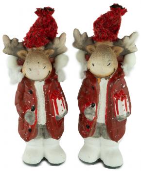 Bezaubernde Elche mit Stoffmütze 2er Set ca. 16 cm - Weihnachtsdekoration