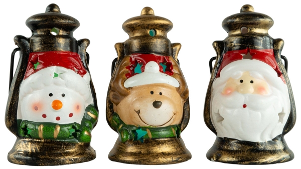 Witzige Weihnachtslaterne mit LED 3er Set ca. 11 cm - Weihnachtsdekoration
