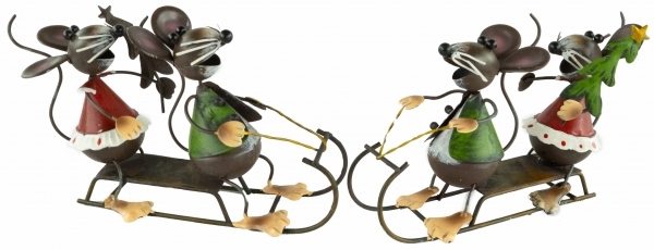 Bezauberndes Mäusepaar auf einem Schlitten 2er Set ca. 10 cm - Weihnachtsdekoration