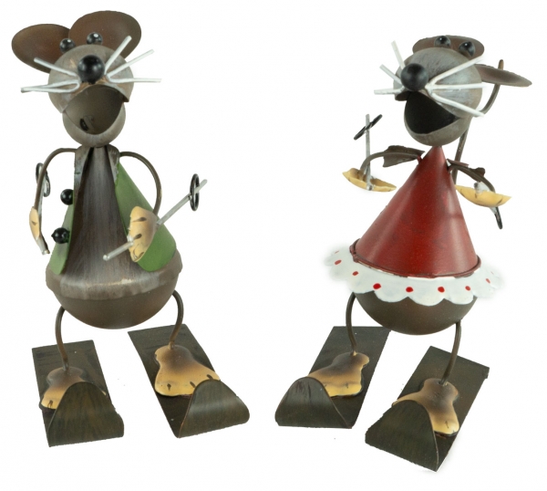 Bezaubernde Mäuse auf Skiern 2er Set ca. 12 cm - Weihnachtsdekoration