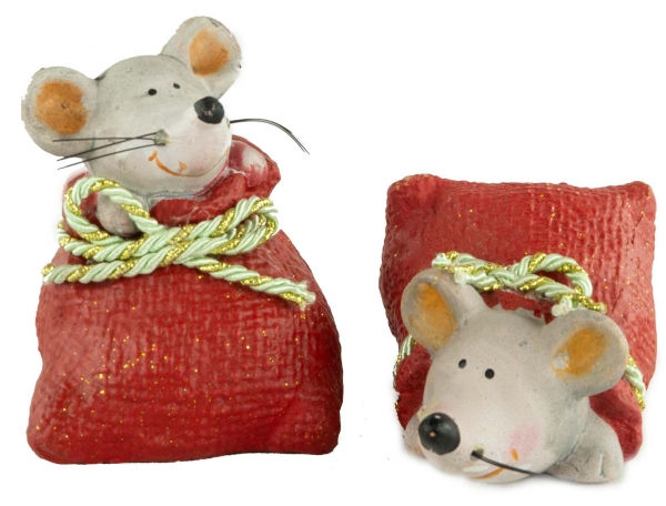 Bezaubernde Maus im Sack 2er Set ca. 10 cm - Weihnachtsdekoration