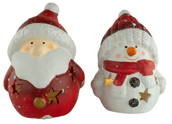 Putzige Weihnachtsfiguren mit LED 2er Set ca. 11,5 cm - Weihnachtsdekoration