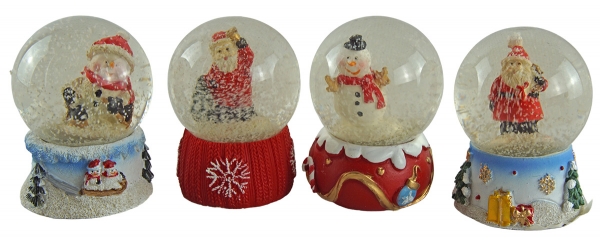 Niedliche Schneekugeln Weihnachtsfiguren 4er Set ca. 6 cm - Dekoration