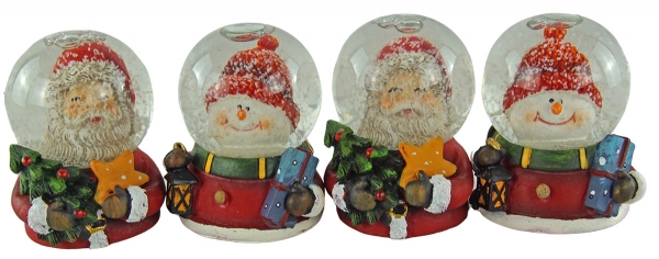 Preview: Witzige Schneekugeln Nikolaus und Schneemann 4er Set ca. 6,5 cm - Dekoration