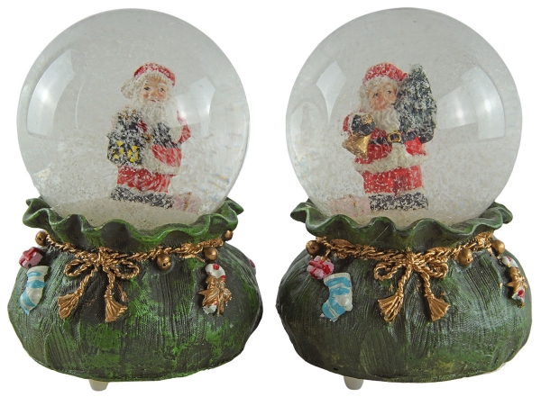 Stilvolle Schneekugeln mit Spieluhr Nikolaus 2er Set ca. 12,5 cm - Dekoration