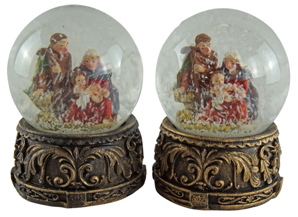 Stimmungsvolle Schneekugeln Heilige Familie groß 2er Set ca. 9 cm - Dekoration