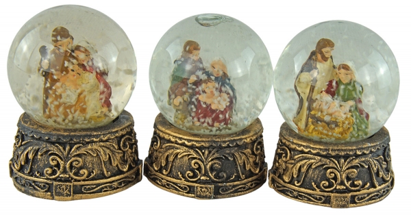 Stimmungsvolle Schneekugeln Heilige Familie klein 3er Set ca. 6 cm - Dekoration