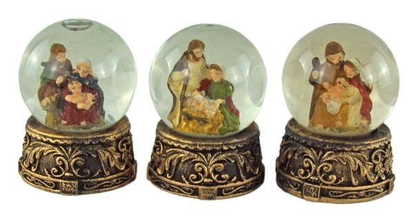 Preview: Stimmungsvolle Schneekugeln Heilige Familie klein 3er Set ca. 6 cm - Dekoration