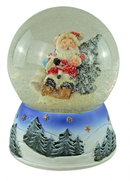 Wundervolle Schneekugel mit Spieluhr Nikolaus auf Schlitten ca. 14 cm - Dekoration