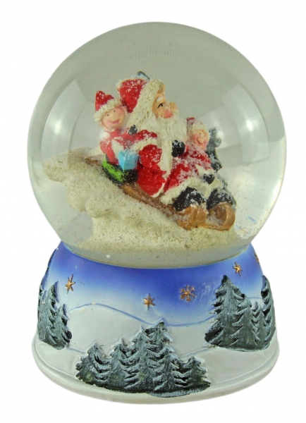 Preview: Wundervolle Schneekugel mit Spieluhr Nikolaus auf Schlitten ca. 14 cm - Dekoration