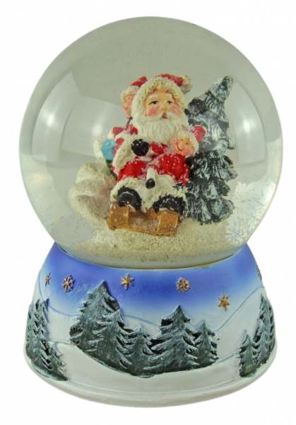 Preview: Wundervolle Schneekugel mit Spieluhr Nikolaus auf Schlitten ca. 14 cm - Dekoration