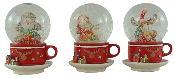 Preview: Lustige Schneekugeln Weihnachtsfiguren auf einer Tasse 3er Set ca. 7 cm - Dekoration