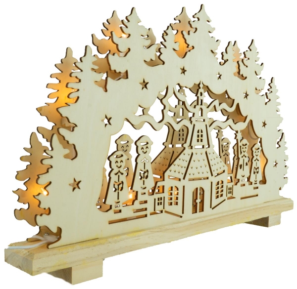 Preview: Beleuchteter Schwibbogen Kirche ca. 28 x 45 x 5 cm - Weihnachtsdekoration