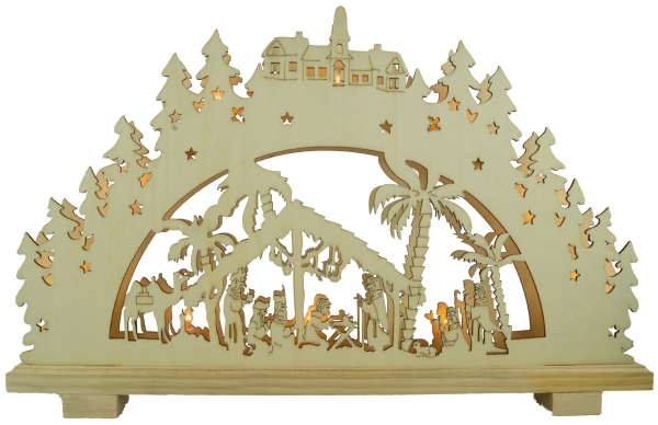 Beleuchteter Schwibbogen Krippe ca. 28 x 45 x 5 cm - Weihnachtsdekoration