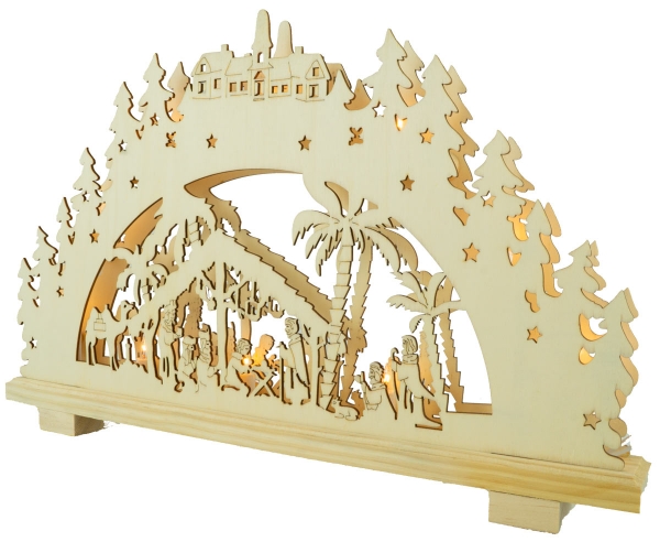 Preview: Beleuchteter Schwibbogen Krippe ca. 28 x 45 x 5 cm - Weihnachtsdekoration