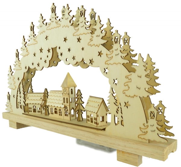 Preview: Beleuchteter Schwibbogen Dorf 3D ca. 28 x 45 x 5 cm - Weihnachtsdekoration