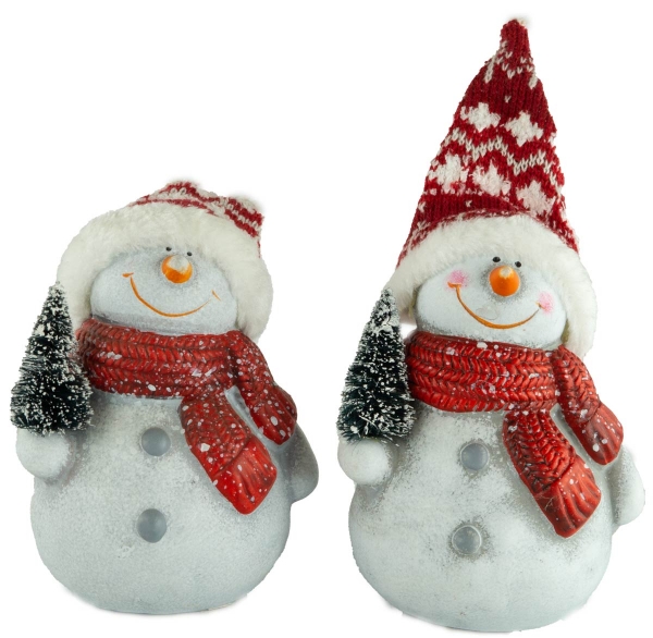 Bezaubernde Schneemänner mit Tannenbaum 2er Set ca. 14 cm - Weihnachtsdekoration