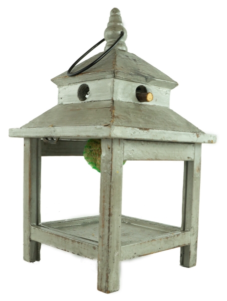 Preview: Handgefertigtes Vogelfutterhaus hellgrau, ca. 33 cm