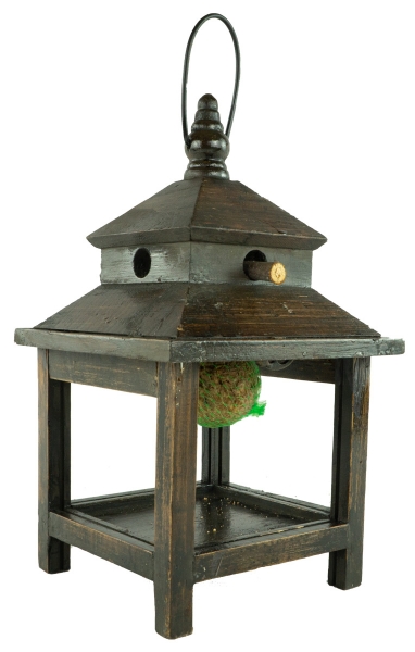 Preview: Handgefertigtes Vogelfutterhaus dunkelbraun, ca. 33 cm