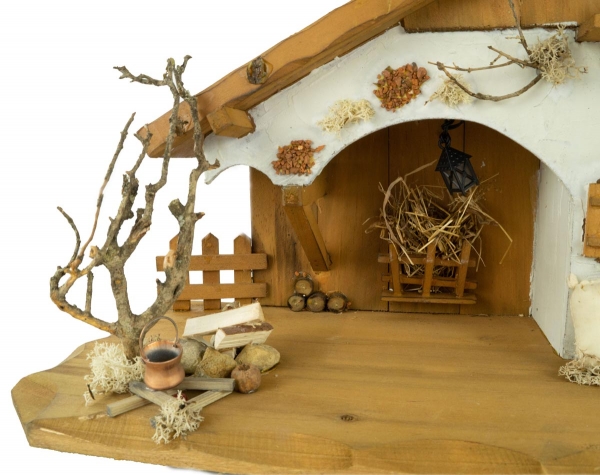 Preview: Festliche Weihnachtskrippe Basel inkl. 12-tlg. Figurensatz K 650-9, Maße Krippe: ca. 55 x 20 x 28 cm