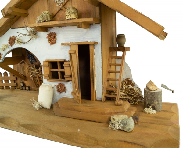 Preview: Festliche Weihnachtskrippe Basel inkl. 12-tlg. Figurensatz K 650-9, Maße Krippe: ca. 55 x 20 x 28 cm