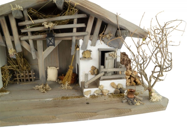 Preview: Stilvolle Weihnachtskrippe Breitenbrunn inkl. 12-tlg. Figurensatz K 650-9, Maße Krippe: ca. 60 x 23 x 26 cm