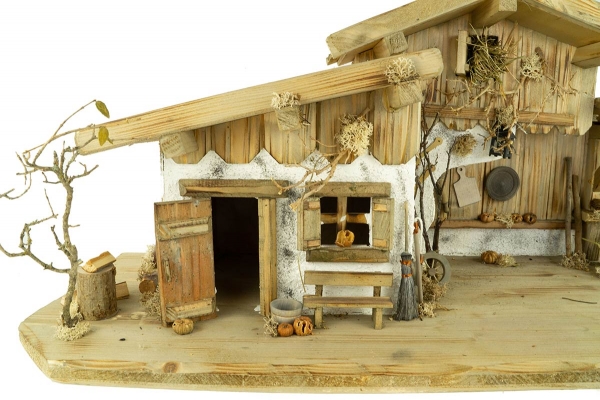 Preview: Prachtvolle Weihnachtskrippe Engelthal hell inkl. 12-tlg. Figurensatz K 001, Maße Krippe: ca. 70 x 30 x 32 cm