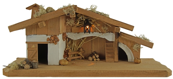 Preview: Tolle Weihnachtskrippe Gersdorf inkl. 11-tlg. Figurensatz K 111, Maße Krippe: ca. 33 x 11,5 x 13 cm