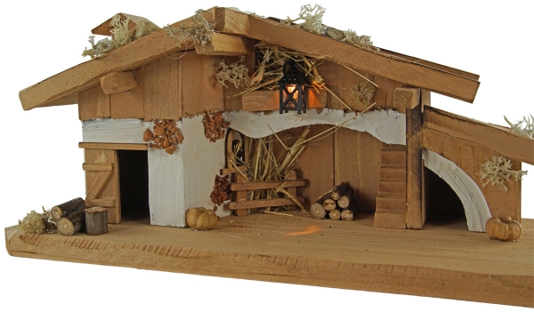 Preview: Tolle Weihnachtskrippe Gersdorf inkl. 11-tlg. Figurensatz K 111, Maße Krippe: ca. 33 x 11,5 x 13 cm