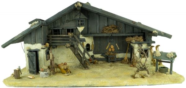 Preview: Stimmungsvolle Weihnachtskrippe Gotthard dunkel inkl. 24-tlg. Figurensatz K 002, Maße Krippe: ca. 90 x 40 x 40 cm