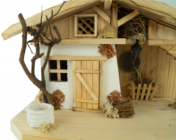 Preview: Festliche Weihnachtskrippe Himmelgarten inkl. 10-tlg. Figurensatz K 132, Maße: ca. 45 x 20 x 22 cm