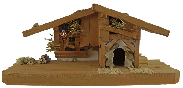 Preview: Bezaubernde Weihnachtskrippe Kalchreuth inkl. 11-tlg. Figurensatz K 111, Maße Krippe: ca. 33 x 11 x 14 cm