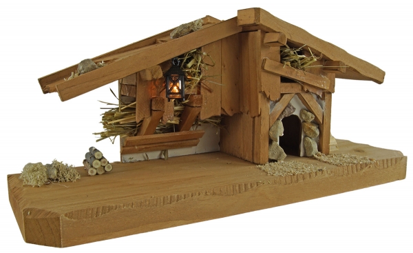 Preview: Bezaubernde Weihnachtskrippe Kalchreuth inkl. 11-tlg. Figurensatz K 111, Maße Krippe: ca. 33 x 11 x 14 cm