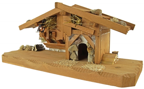 Preview: Bezaubernde Weihnachtskrippe Kalchreuth inkl. 11-tlg. Figurensatz K 111, Maße Krippe: ca. 33 x 11 x 14 cm