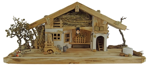 Preview: Wundervolle Weihnachtskrippe Neunhof inkl. 12-tlg. Figurensatz K 650-9, Maße: ca. 58 x 25 x 25 cm