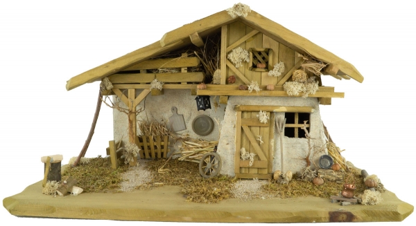 Preview: Wunderschöne Weihnachtskrippe Olbernhau inkl. 11-tlg. Figurensatz K 604, Maße Krippe: ca. 60m x 30 x 30 cm