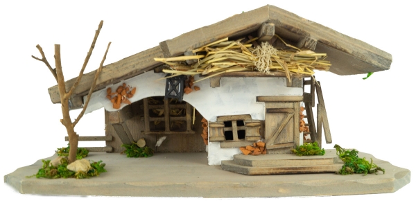 Preview: Stimmungsvolle Weihnachtskrippe Rütli inkl. 11-tlg. Figurensatz K 111, Maße Krippe: ca. 30 x 12 x 13 cm