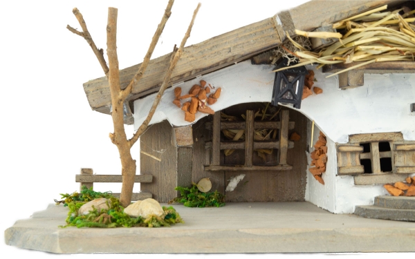 Preview: Stimmungsvolle Weihnachtskrippe Rütli inkl. 11-tlg. Figurensatz K 111, Maße Krippe: ca. 30 x 12 x 13 cm