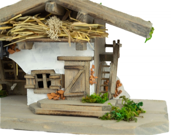 Preview: Stimmungsvolle Weihnachtskrippe Rütli inkl. 11-tlg. Figurensatz K 111, Maße Krippe: ca. 30 x 12 x 13 cm