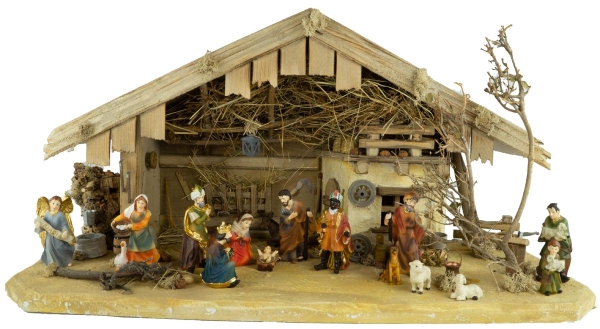 Wundervolle Weihnachtskrippe Schnaittach inkl. 17-tlg. Figurensatz ETA 1, Maße Krippe: ca. 70 x 30 x 34 cm