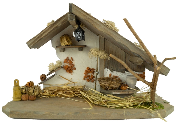 Preview: Traditionelle Weihnachtskrippe Treuf inkl. 4-tlg. Figurensatz K 001-01, Maße Krippe: ca. 30 x 11 x 18 cm