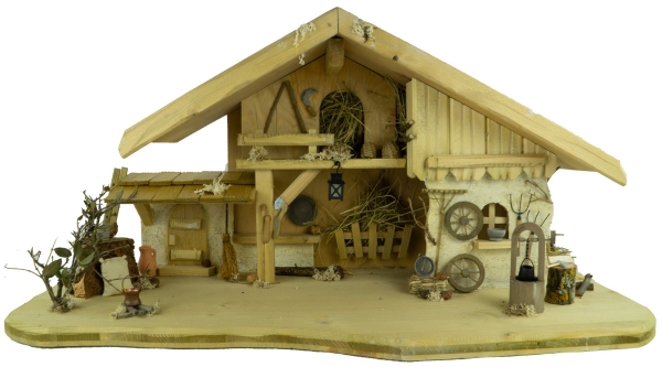 Preview: Traditionelle Weihnachtskrippe Zürich inkl. 17-tlg. Figurensatz ETA 1, Maße Krippe: ca. 70 x 30 x 35 cm