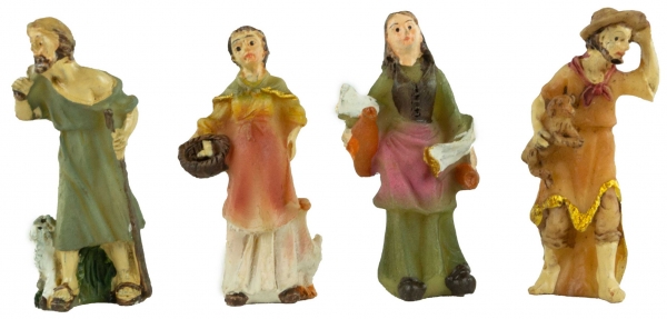 Handbemalte Krippenfiguren Mägde und Hirten 4-tlg., ca. 5 cm, K 111-05