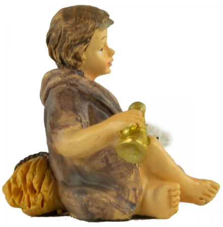 Handbemalte Krippenfigur Kind mit Horn und einem Lamm, ca. 4,5 cm, K 134-4