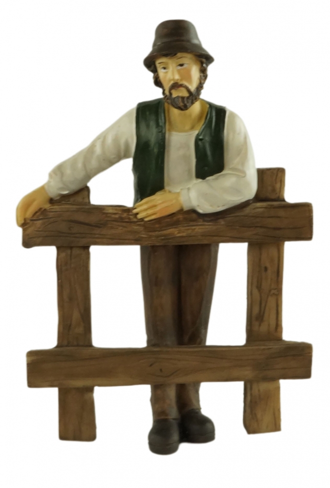 Handbemalte Krippenfigur Bauer an Zaun, ca. 11 cm, K 917-11
