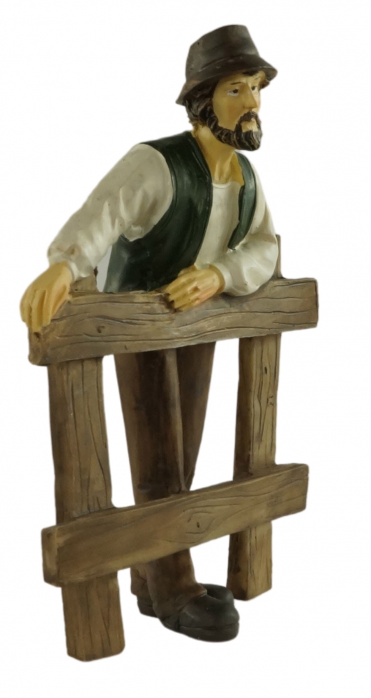Handbemalte Krippenfigur Bauer an Zaun, ca. 11 cm, K 917-11