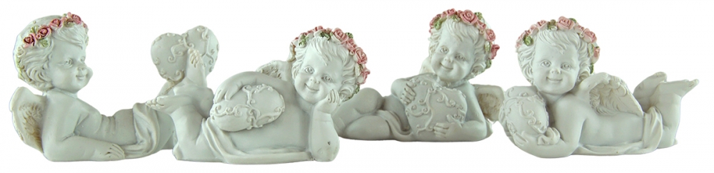 Engel mit Rosenkranz liegend im 4er Set