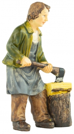Handbemalte Krippenfigur Holzhacker mit Hackstock, ca. 9 cm, K 934