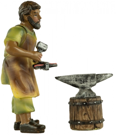Handbemalte Krippenfigur Schmied mit Amboss 3-tlg., ca. 10 cm, K 937-10